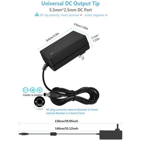 12 Volt 1.5A 1500mA Power Supply AC/DC Adapter 100-240v 50-60hz to DC 12V 1.5Amp Power Adapter Cord with 2.5mm*2.5mm 2.1mm Barrel Plug