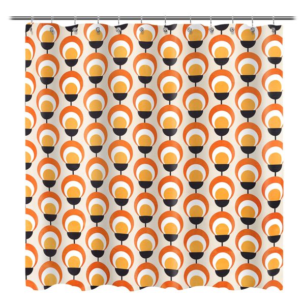 Sunlit Mid Century Modern Textured Slubbed Fabric Shower Curtain, Organic Modern Geometric Shower Curtains for Bathroom Decoration, Boho Bulb Curtains, 72x72