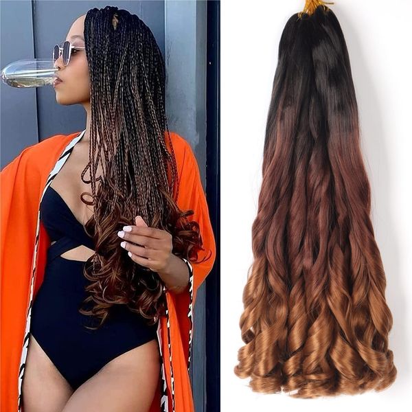 French Curly Braiding Hair 22 Inch 8Pack/lot Loose wave Crochet Hair Pre Stretched Braiding Hair with Curly Ends for Black Women(1B/33/30)