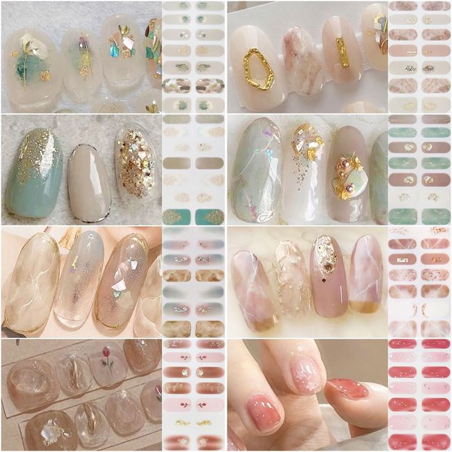 Lygoeege Nail Stickers, 8 Pieces, For Hands, 3D, Nail Design, Cute, Flowers, Sheer, Foil, Advanced, Cute, Popular, Women, Beginners