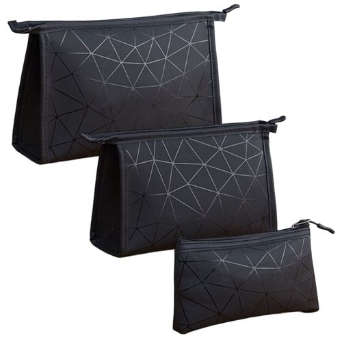 Cosmetic Bag with Zip, Lightweight Toiletry Bag, Makeup Bag, Waterproof Toiletry Bag, Cosmetic Organiser, Cosmetic Bag, Classic Travel Cosmetic Bag for Air Travel, Bathroom, Pack of 3, black, Unisex