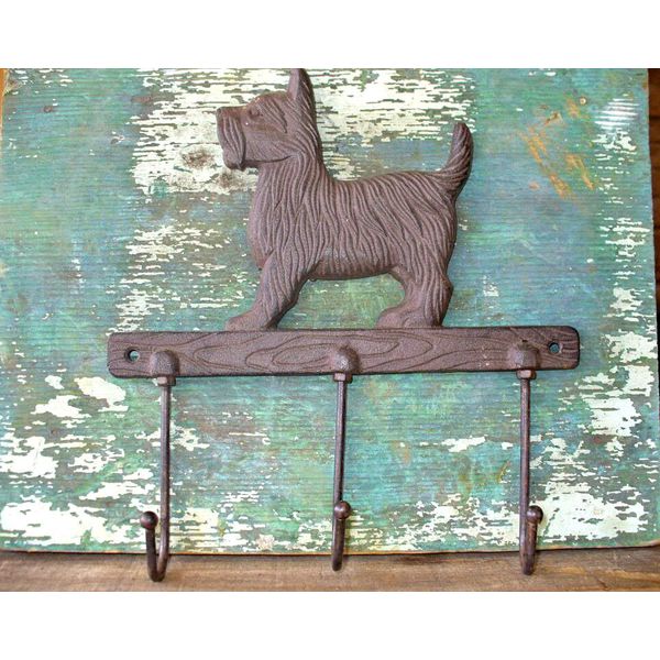 Cast Iron Animal Brown Scottie Dog Bath Towel Leash Hook Rack Home Pet Decor