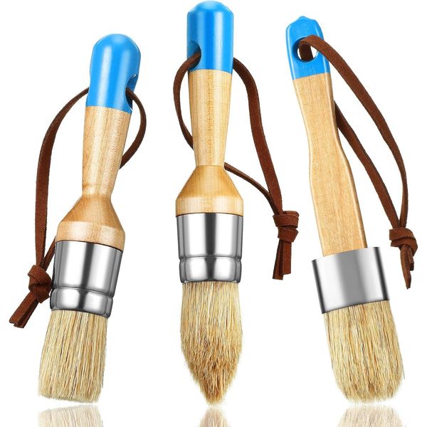 3 Pieces Chalk and Wax Paint Brushes Bristle Stencil Brushes for Wood Furniture