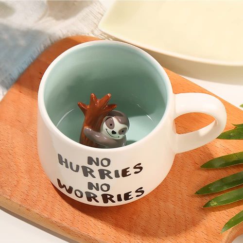 LOZACHE 3D Animal Sloth Coffee Mug Cup, 12oz Funny Cartoon Handmade Figurine Milk Tea Cup, Xmas Birthday Gifts for Friends Kids Girls Wife Grandma Auntie (Sloth)