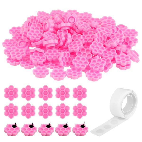 100 Pieces Lash Glue Flower Cup with Tape, Lash Extension Glue Ring, Lash Extension Glue Holder, Lash Rings for Glue, Eyelash Extension Rings Holder, Flower Glue Cup for Eyelash Extension Supplies