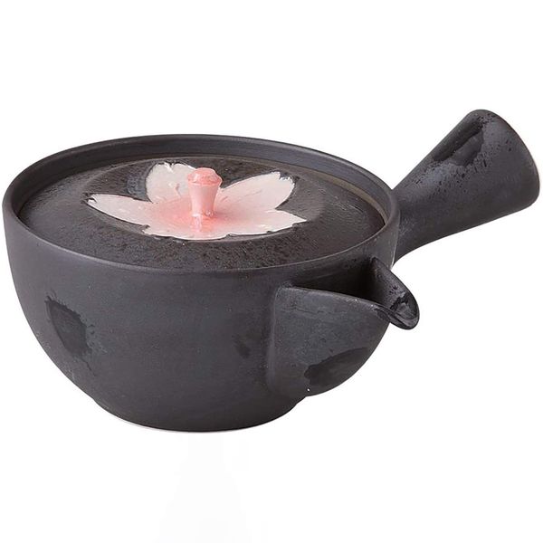 Hamatou Hasami Ware 392436 Kiln Teapot (with tea strainer) 10.1 fl oz (300 ml), Raster Sakura, Black