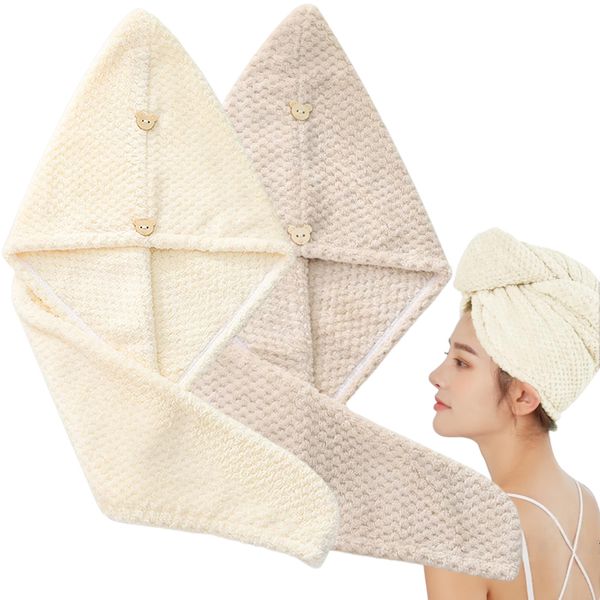 EXGOX Hair Dry Towel, Dry Cap, Quick Drying, For Long Hair, Lightweight, Shower Cap, Strong Absorbency, Dedicated for Drying Hair, Bathing, Cleansing, Adults and Children, Towel Cap, Fuwamoko, Hair Turban, Hair Cat, Unisex, Bath Products (Beige & White)