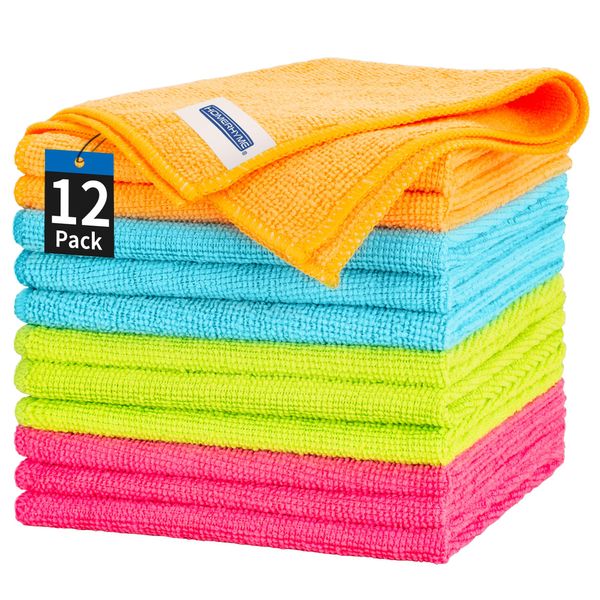 HOMERHYME Microfiber Cleaning Cloth, 12 Pack Cleaning Towels Dish Cloths, Lint Free Non-Abrasive Dusting Cloth, Washable Reusable All Purpose Wash Cloth for Kitchen Car House Office