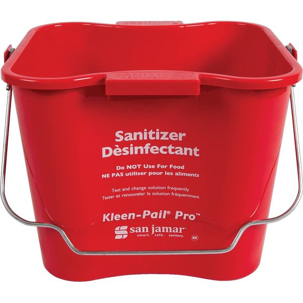 San Jamar Kleen-Pail Pro Sanitizer Pail Cleaning Bucket with Bail Handle for Cleaning, Kitchens, Restaurants, And Janitorial Use, Plastic, 6 Quarts, Red