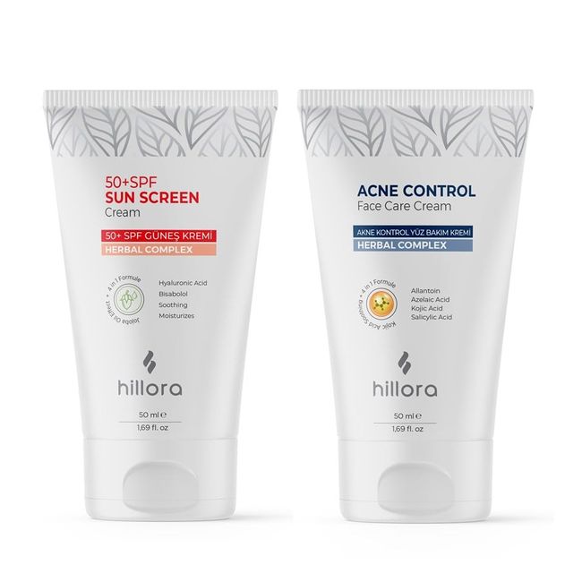 Hillora Güneş Kremi 50 SPF + Hillora Akne Kontrol Yüz Bakım Kremi Set