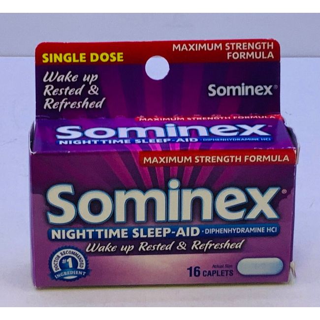 Sominex Nighttime Sleep-Aid Diphenhydramine HCL Caplet Max Strength 16 Ct