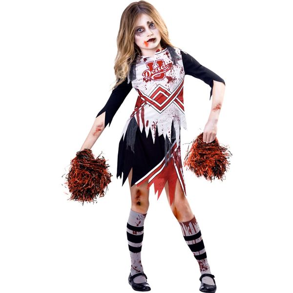 set high (PKT) (9902690) Child Girls Red Zombie Cheerleader Costume (11-12yr)