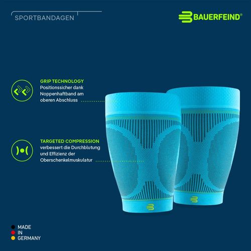 Bauerfeind Kompressions-Oberschenkelbandage „Sports Compression Sleeves Upper Leg“, 1 Paar Sleeves Oberschenkel Unisex, Für Ball- & Ausdauersportarten zur Stärkung der Muskulatur