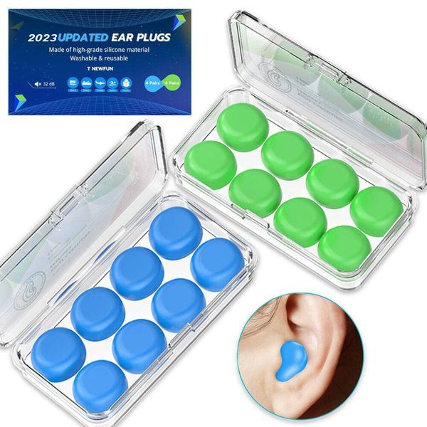 Ear Plugs for Sleeping Swimming, 8 Pair Reusable Silicone Moldable Noise Cancelling Earplugs for Shooting Range, Swimmers, Snoring, Concerts, Airplanes, Travel, Work, Studying