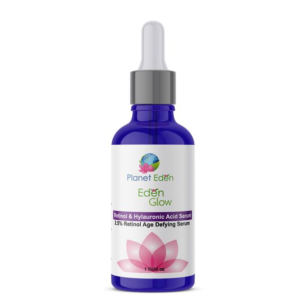 Planet Eden 2.5% Retinol and Hylauronic Acid Serum with Aloe Vera, Vitamin E and Green Tea - Powerful Antioxidant Serum that Fades Sun Damage for more Luminous Skin