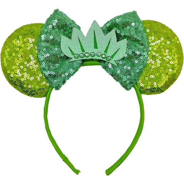 ZHENNAN Mouse Ears Headbands for Women, Glitter Tiana Crown Ears Hairbands with Pearl, Princess Tiara Costume Themed Events Birthday Party Favors Hair Accessoires