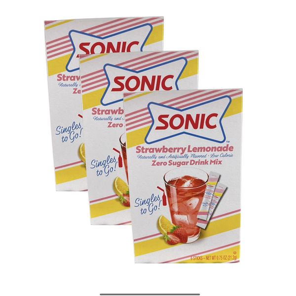 Sonic Singles To Go Strawberry Lemonade Drink Mix 6 Packets Each 3 Boxes