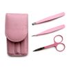 Precision Stainless Steel Eyebrow Tweezers Set In Pointed And Slanted Tip, Curved Brow Scissors, Comes With Pink Travel Case