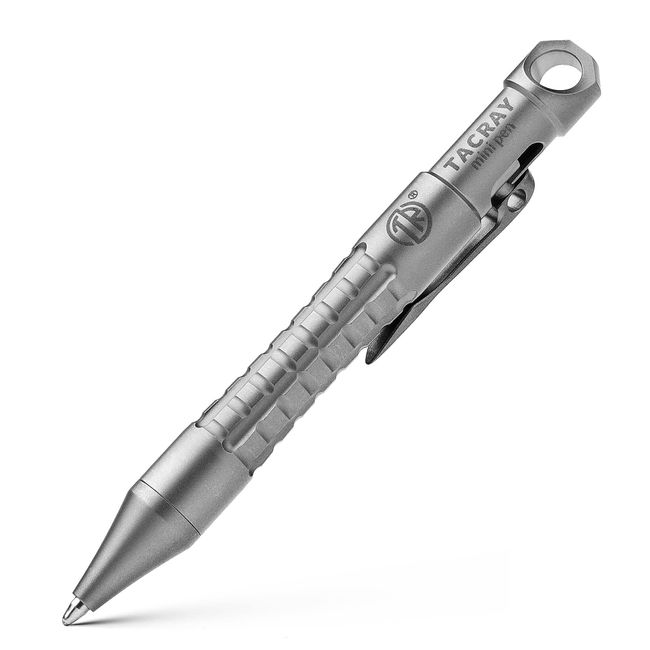 TIMULTI Titanium Ballpoint Pen, Bolt Action, Key Chain Type, Mini EDC, Stress Relief, Handicap Relief, Focusing, Strength, (Gray) (KP3/88mm)