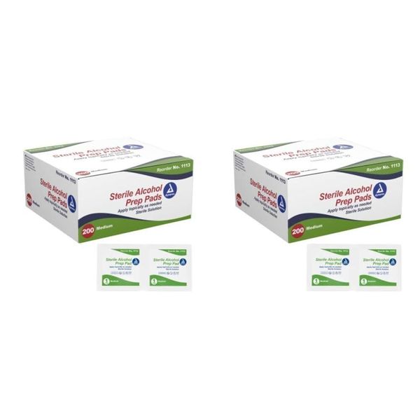 Dynarex Alcohol Prep Pad Sterile, Medium, 200 count (Pack of 2)