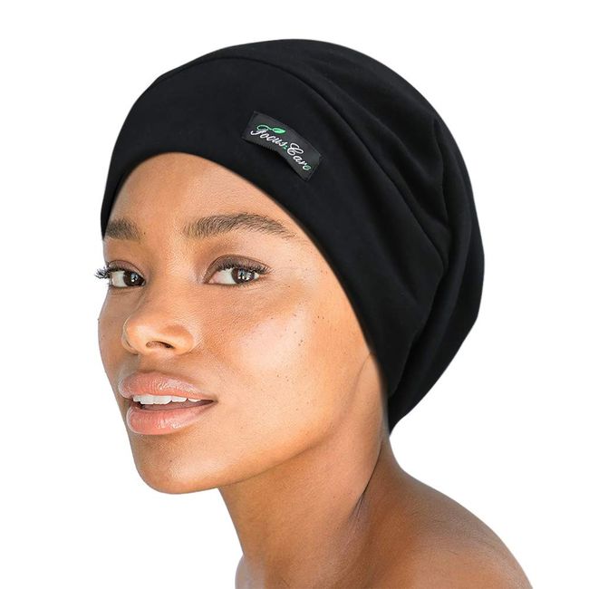 FocusCare Sleep Cap,Silk Satin Lined Adjustable Frizzy Hair Black Women Extra Large