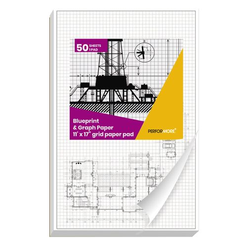 Grid Paper Pads, 50 Sheets per Pad 11" x 17" Graph Paper Glue Top Binding Double Sided 4x4 Quadrille White Paper for Engineering Or Technical Drawings, Blueprint, Drafting