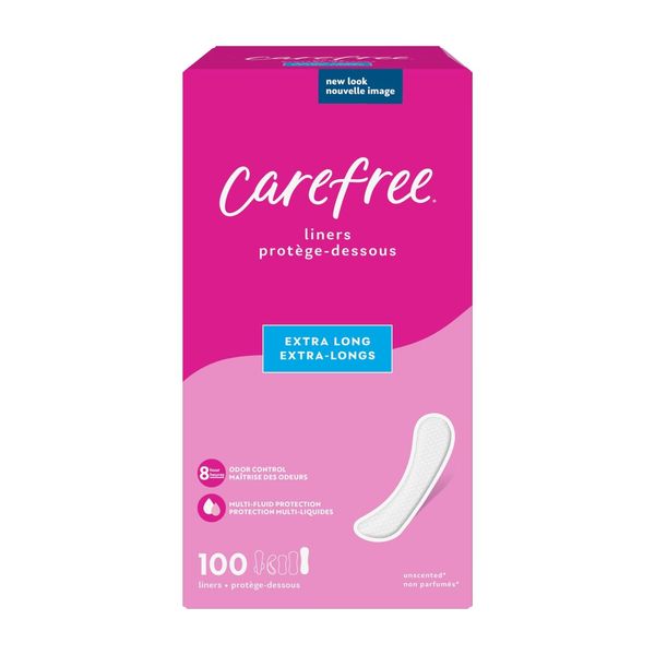 Carefree Panty Liners, Extra Long Liners, Unwrapped, Unscented, 100ct (Packag...