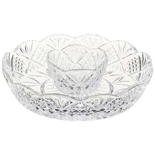 Godinger Crystal Appetizer Serving Platter for Parties Chips and Dip or Snacks Hosting Plate,Silver