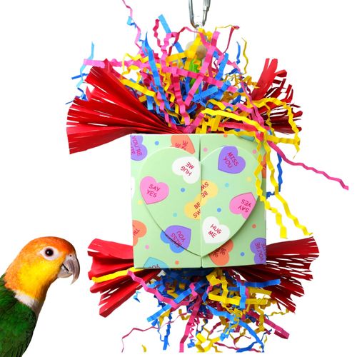 Bonka Bird Toys Heart Box Valentine Chew Shred Forage Parrot Cage Toy, Conure, Ringneck, Parakeet, and Similar Breed Sizes (1043 Green)