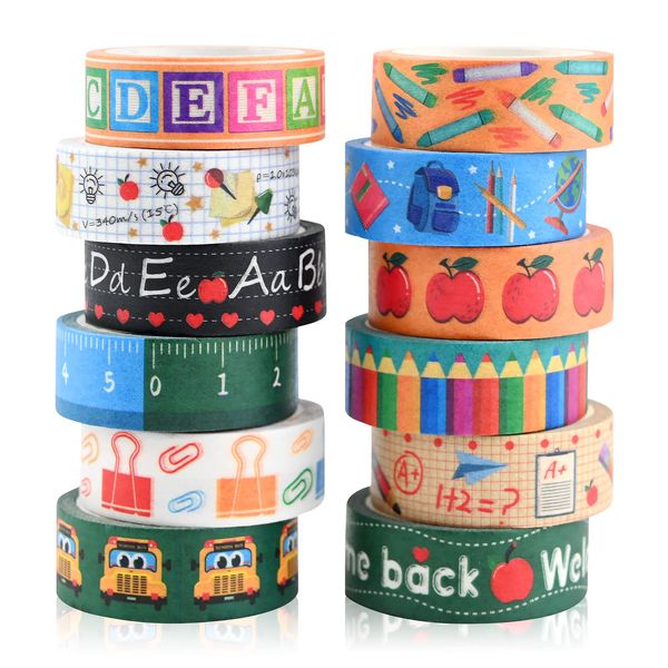 12 Rollen Washi Tape Set Süßes Dekoratives Klebeband Bleistift Autolineal Bunt Masking Tape Japanische Papierbänder Masking Tape Klebebänder ästhetisches Zubehör für Scrapbooking Geschenkverpackung