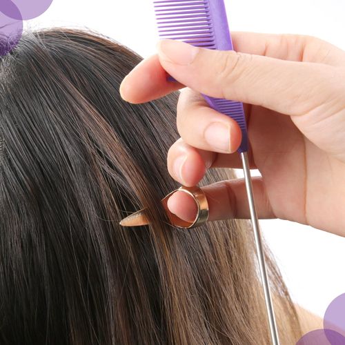 Hair Braiding Tools For Women: Hair Parting Tool Set with 2 Tail Combs and 6 Stitch Braid Tool Finger Parting Rings for Easy and Quick Braiding and Hairstyling, 8 Pcs