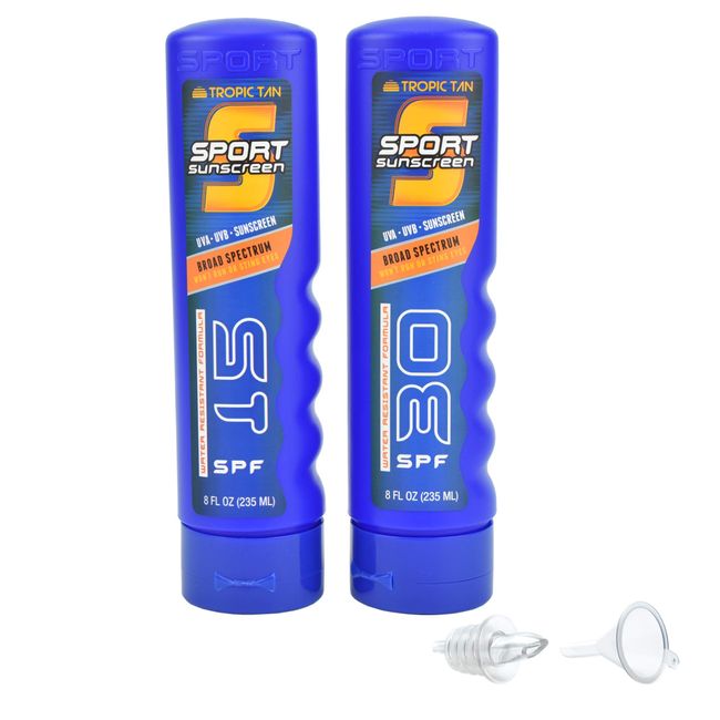 GoPong Sport Bottle Sunscreen Flask 2 Pack, Includes Funnel and Liquor Bottle Pour Spout