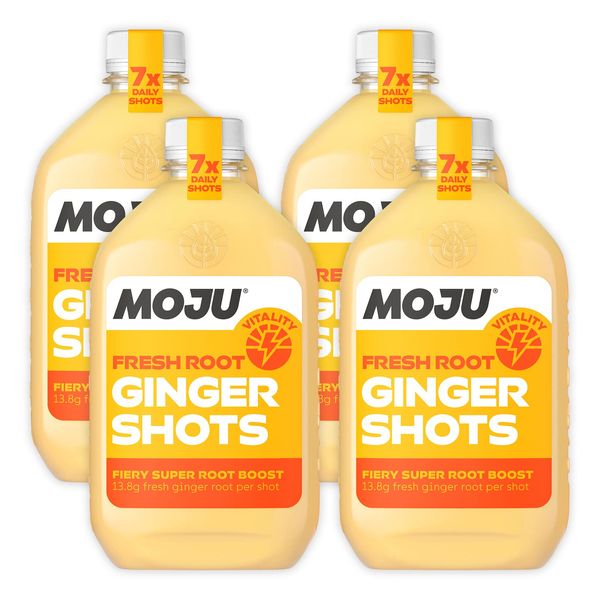 MOJU Ginger Dosing Bottles (4 x 420ml Pack, 28 Shots Total), Immune Support, Natural Ingredients, No Added Sugars or Sweeteners, Vegan