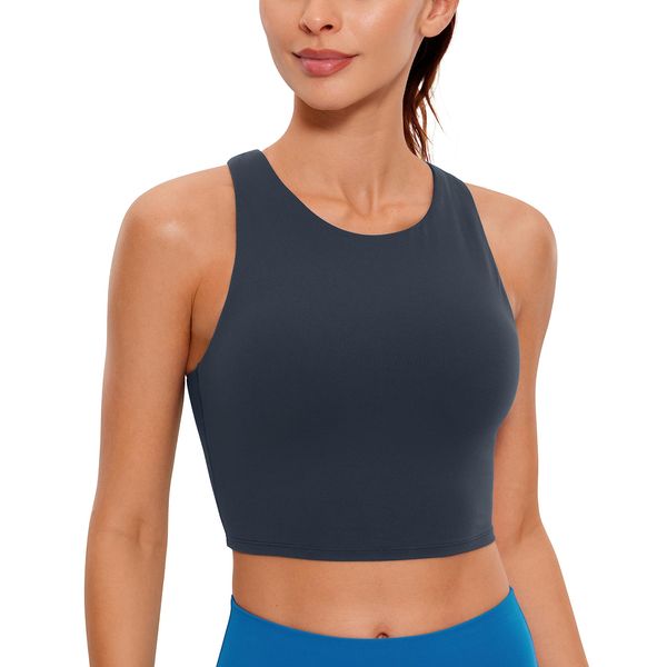 CRZ YOGA Damen Butterluxe Racerback Sport BH Gepolstert Ohne Bügel Crop Tops Longline Yoga Tank Top Fitness Sports Bra Echte Marine 40