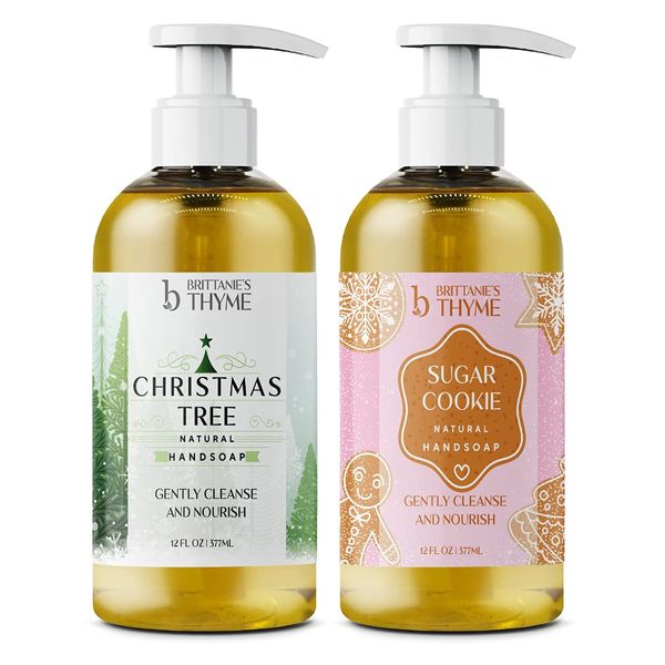 Brittanie's Thyme Christmas Tree & Sugar Cookie All-Natural Olive Oil Liquid Hand Soap | Gluten Free, Vegan, No Parabens, Sulfates or Additives | Cruelty & Fragrance Free