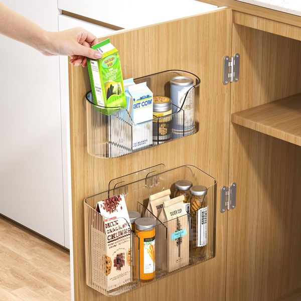 HQahnekme 2 pieces Kitchen Cabinet Door Storage Box, Self-Adhesive Wall Mounted Storage Box, Cupboard/Bathroom/Fridge Small Items Organiser Storage Box