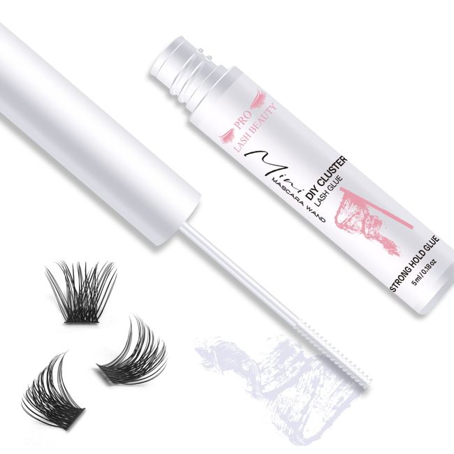 Cluster Lashes Glue WimpernKleber Clear Individuelle Lash Glue für DIY Wimpernverlängerung Lash Bond Glue Mascara Wand Super Strong Hold 48 Hours WaterProof Latexfree (5ml, Clear)