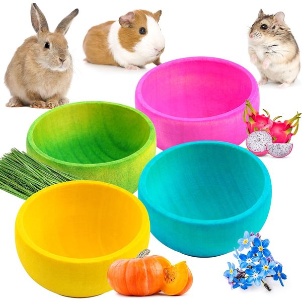 Hamster Chew Bowl,4 Pcs Dwarf Hamster Food Bowl Wood Edible Chew Toys for Rabbit