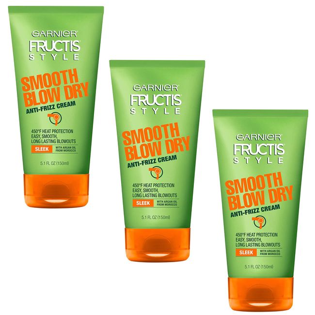 3-Pack New Garnier Fructis Style Smooth Blow Dry Anti-Frizz Cream, 5.1 fl. oz.