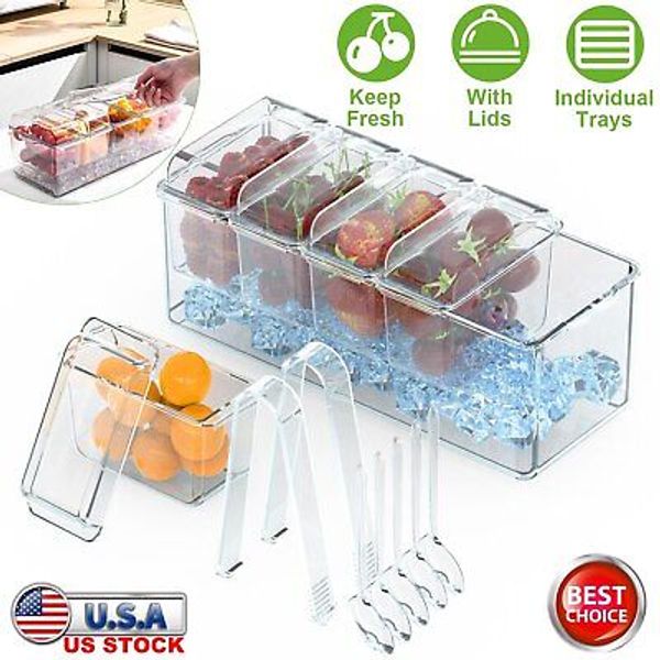 Ice Chilled Condiment Server 5 Compartments with Removable Serving Trays and Lid