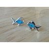 Sterling Silver TINY 8x11mm Turquoise chip Blue Fish Stud Earrings