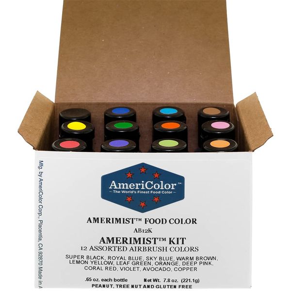 Food Coloring AmeriColor AmeriMist Airbrush Kit, 12 .65 Ounce Bottles