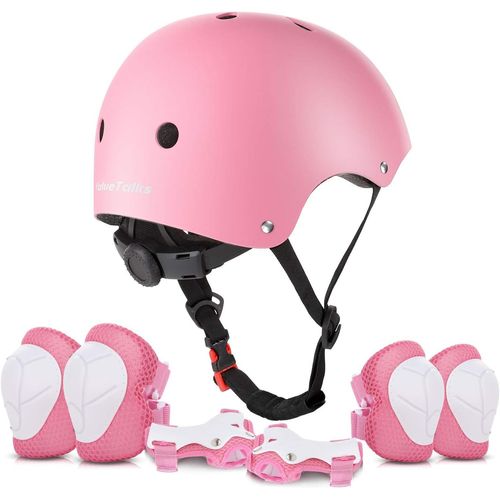 ValueTalks Protective Set Children's Protector Inline Protective Equipment Kids Knee Pads Set with Helmet for Inline Skateboard Bicycle Roller Skate, pink