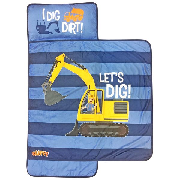 Jay Franco Blippi Truck Stripes Nap Mat - Built-in Pillow and Blanket - Super Soft Microfiber Kids'/Toddler/Children's Bedding, Ages 3-5