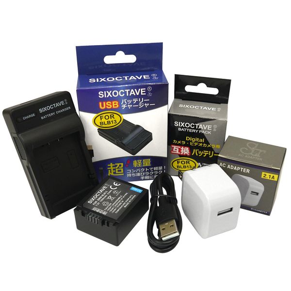 SIXOCTAVE DMW-BLB13 Panasonic Compatible Battery (Includes 2.1A AC Adapter, Supports Outlet Charging), Compatible with Original Charger, Camera Remaining Level Display, & USB Rapid Compatible Charger,