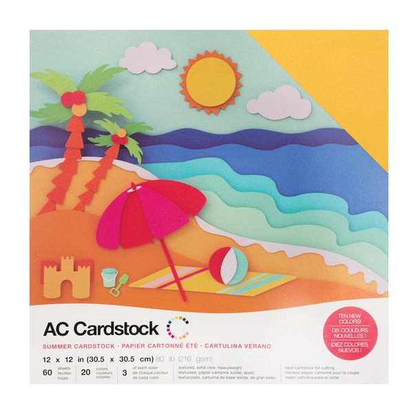 American Crafts 12x12 Card Stock Pack Summer, 60 Sheets Total 3 Sheets of 20 Colors Each, Arts Crafts Supplies Celebration Paper Card Stock Colored Card Stock For Printer Card Stock Colored Paper