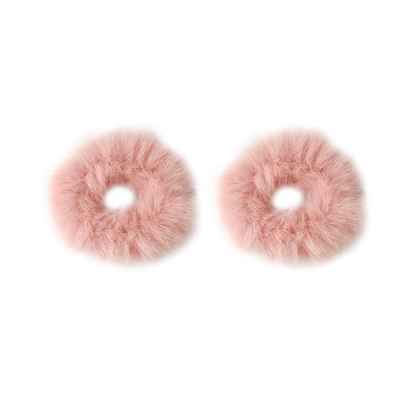 2 PCS Furry Faux Rabbit Fur Hair Scrunchies,Halloween Christmas Scrunchie Hair Accessories,Pink Hair Accessories for Girls Faux Fur Fluffy Ponytail Holder Soft Wristband Costume Decor for Theme Party