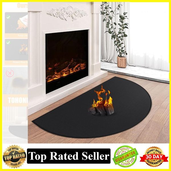 59x32" Black Hearth Rugs for Fireplaces Fire Resistant Fireproof Fireplace Mat