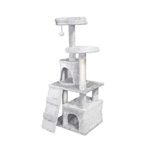 47" Light Gray Kitty Duo Deluxe Cat Activity Tower 2 Apartment Pet Bed Perch