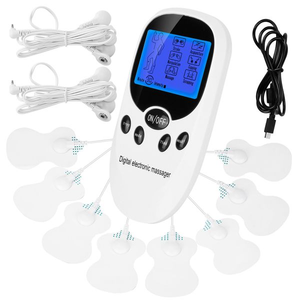 Dual Channel Electric Muscle Stimulator with Electrode Pads - Pain Relief Therapy - White